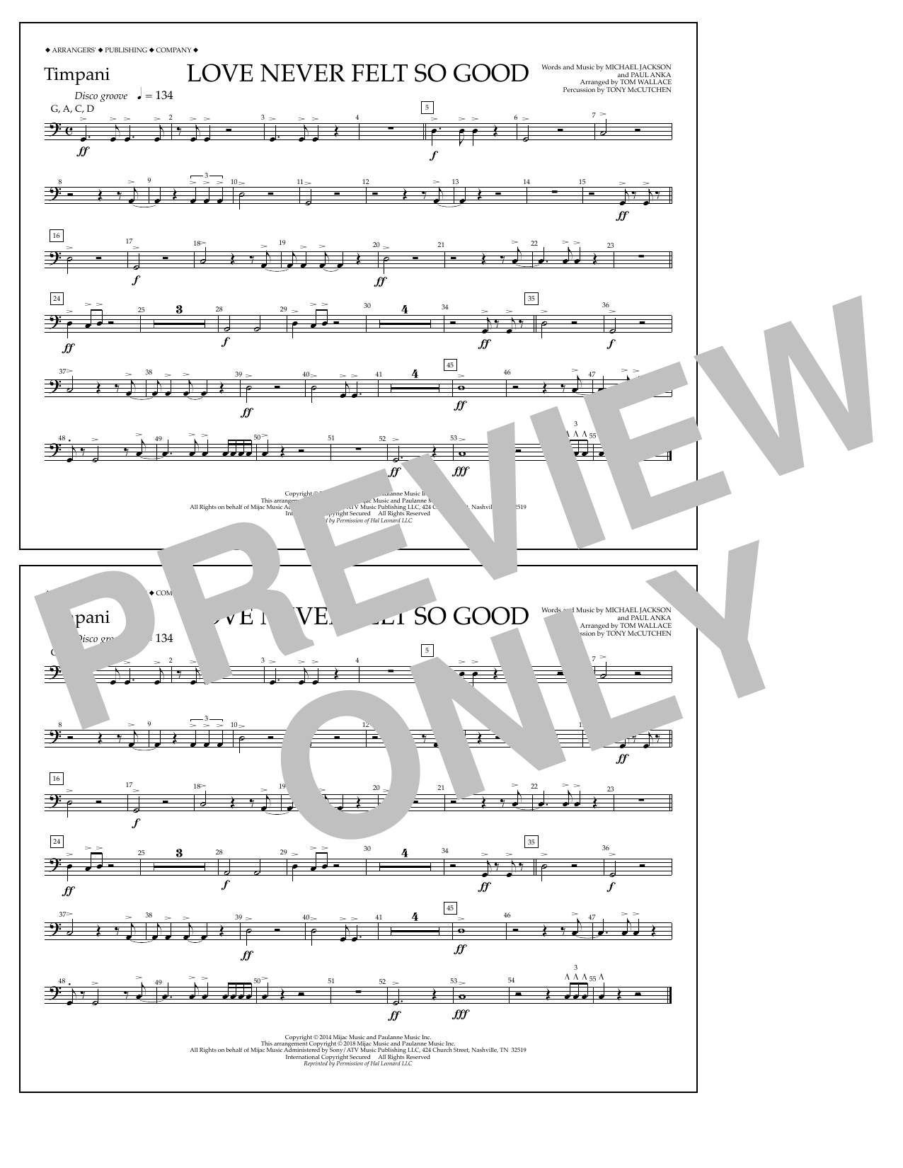 Tom Wallace Love Never Felt So Good - Timpani Sheet Music Notes & Chords for Marching Band - Download or Print PDF Tom Wallace Love Never Felt So Good - Timpani Sheet Music Notes & Chords for Marching Band - Download or Print PDF