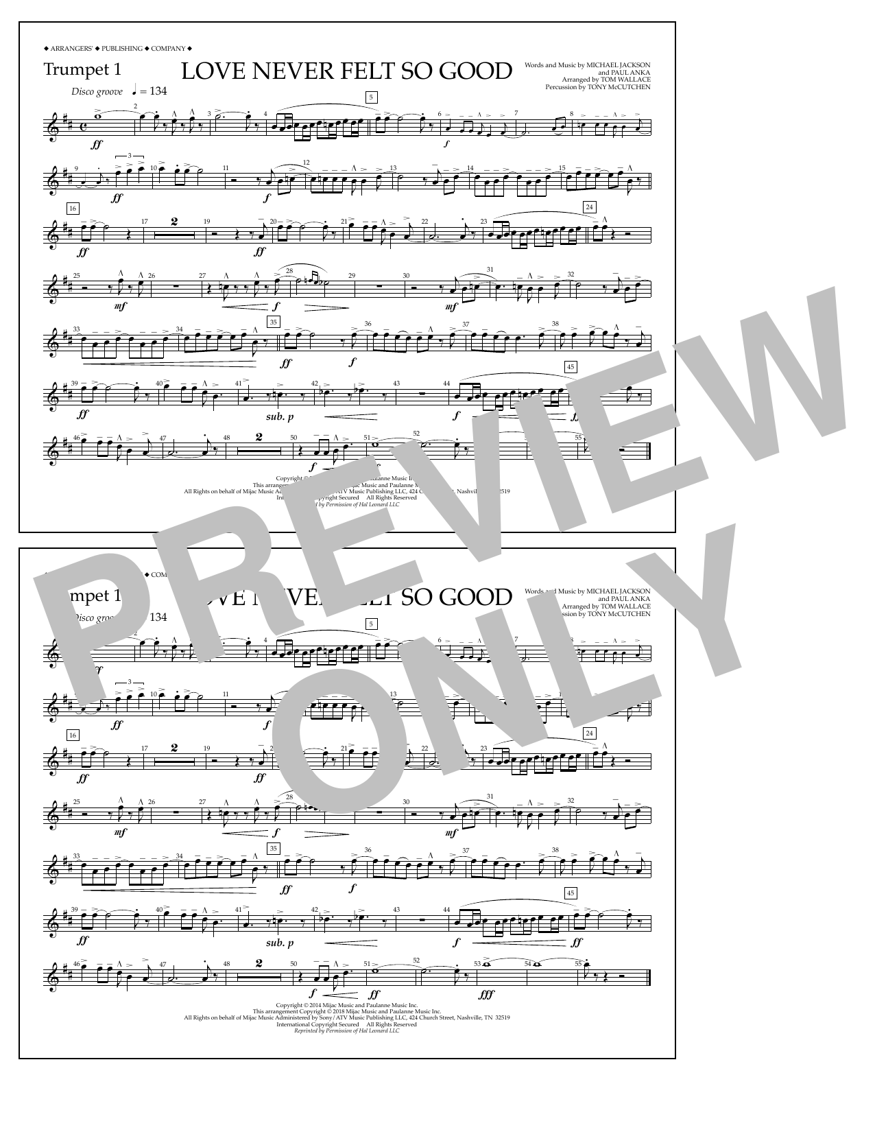 Tom Wallace Love Never Felt So Good - Trumpet 1 Sheet Music Notes & Chords for Marching Band - Download or Print PDF Tom Wallace Love Never Felt So Good - Trumpet 1 Sheet Music Notes & Chords for Marching Band - Download or Print PDF