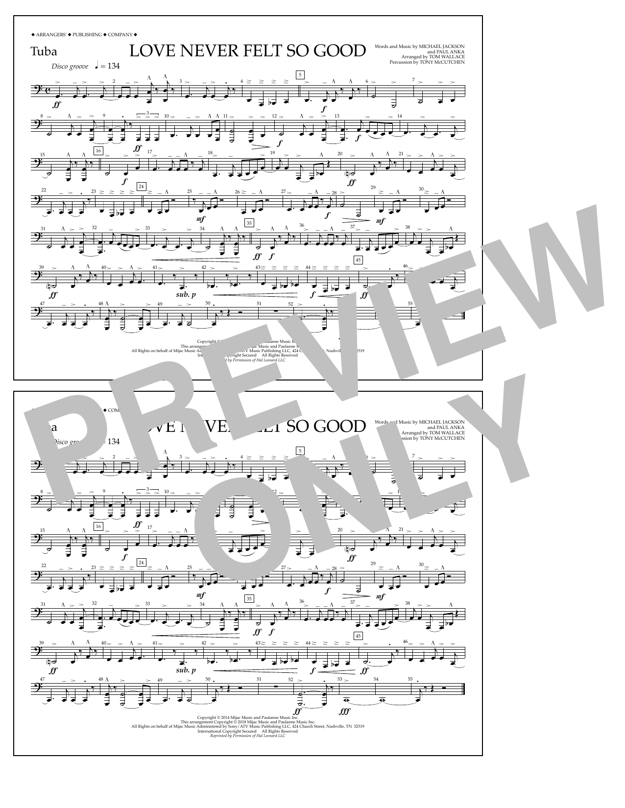 Tom Wallace Love Never Felt So Good - Tuba Sheet Music Notes & Chords for Marching Band - Download or Print PDF