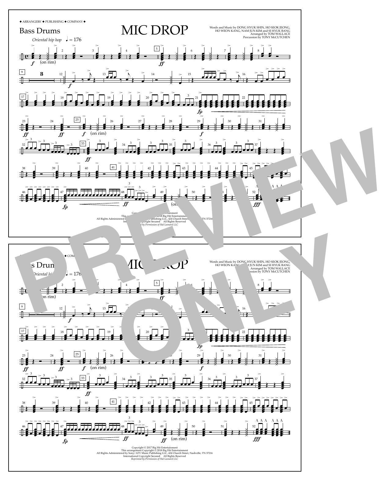 Tom Wallace Mic Drop - Bass Drums Sheet Music Notes & Chords for Marching Band - Download or Print PDF