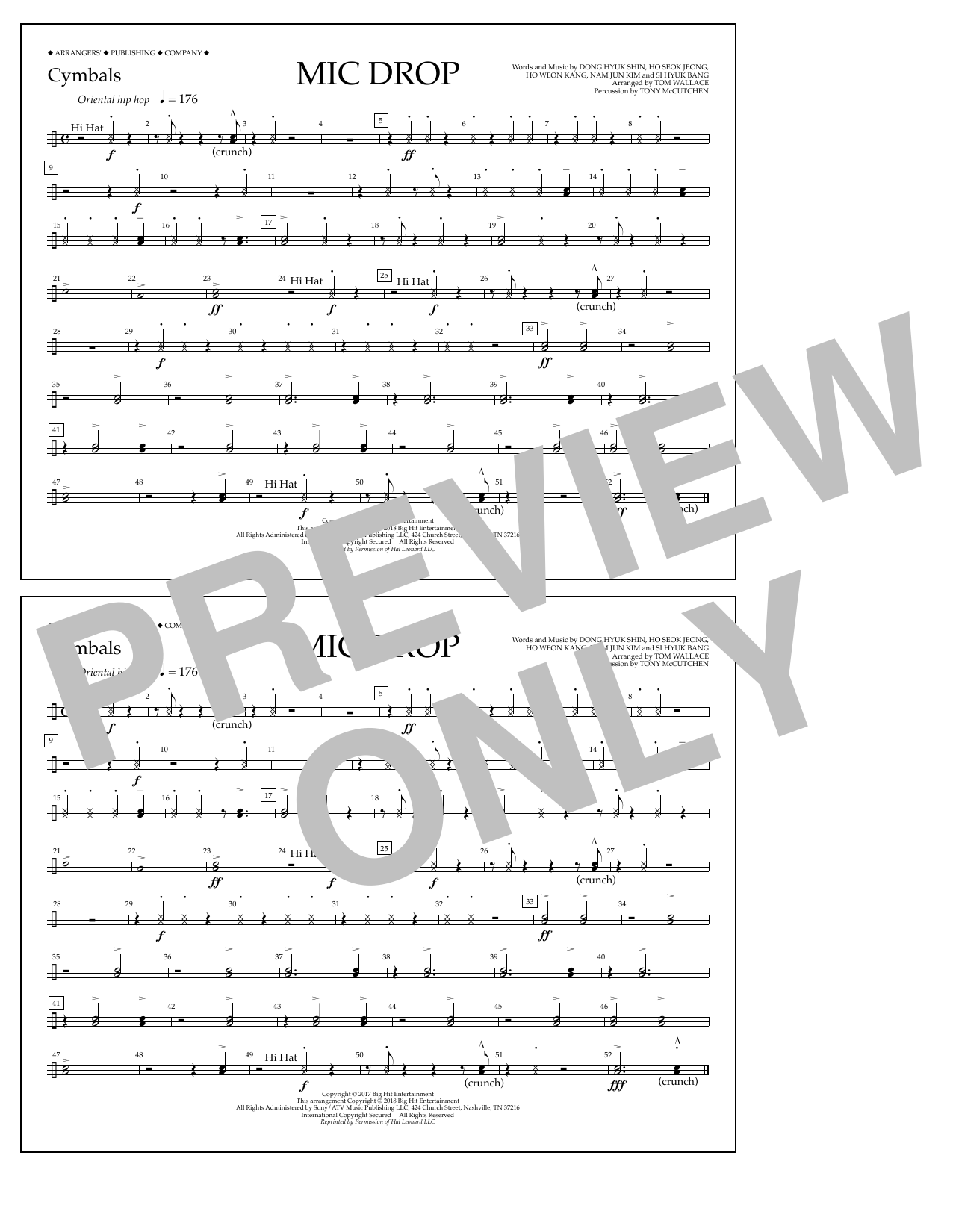 Tom Wallace Mic Drop - Cymbals Sheet Music Notes & Chords for Marching Band - Download or Print PDF