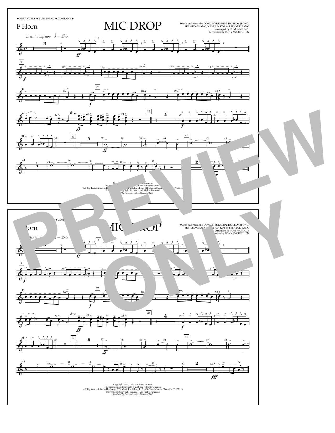 Tom Wallace Mic Drop - F Horn Sheet Music Notes & Chords for Marching Band - Download or Print PDF