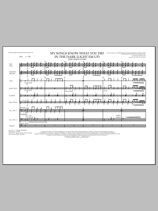 Tom Wallace My Songs Know What You Did in the Dark (Light 'Em Up) - Percussion Score Sheet Music Notes & Chords for Marching Band - Download or Print PDF