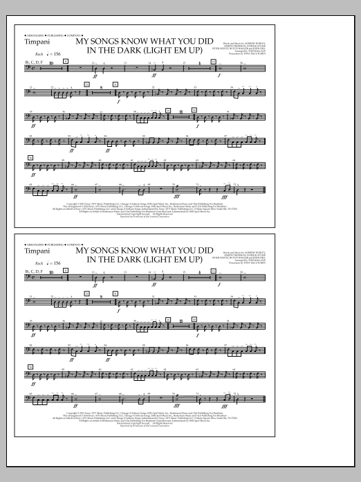 Tom Wallace My Songs Know What You Did in the Dark (Light 'Em Up) - Timpani Sheet Music Notes & Chords for Marching Band - Download or Print PDF