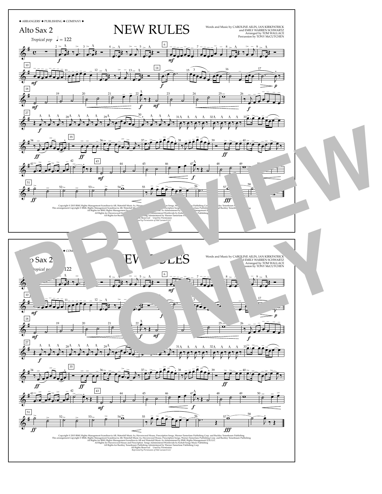 Tom Wallace New Rules - Alto Sax 2 Sheet Music Notes & Chords for Marching Band - Download or Print PDF