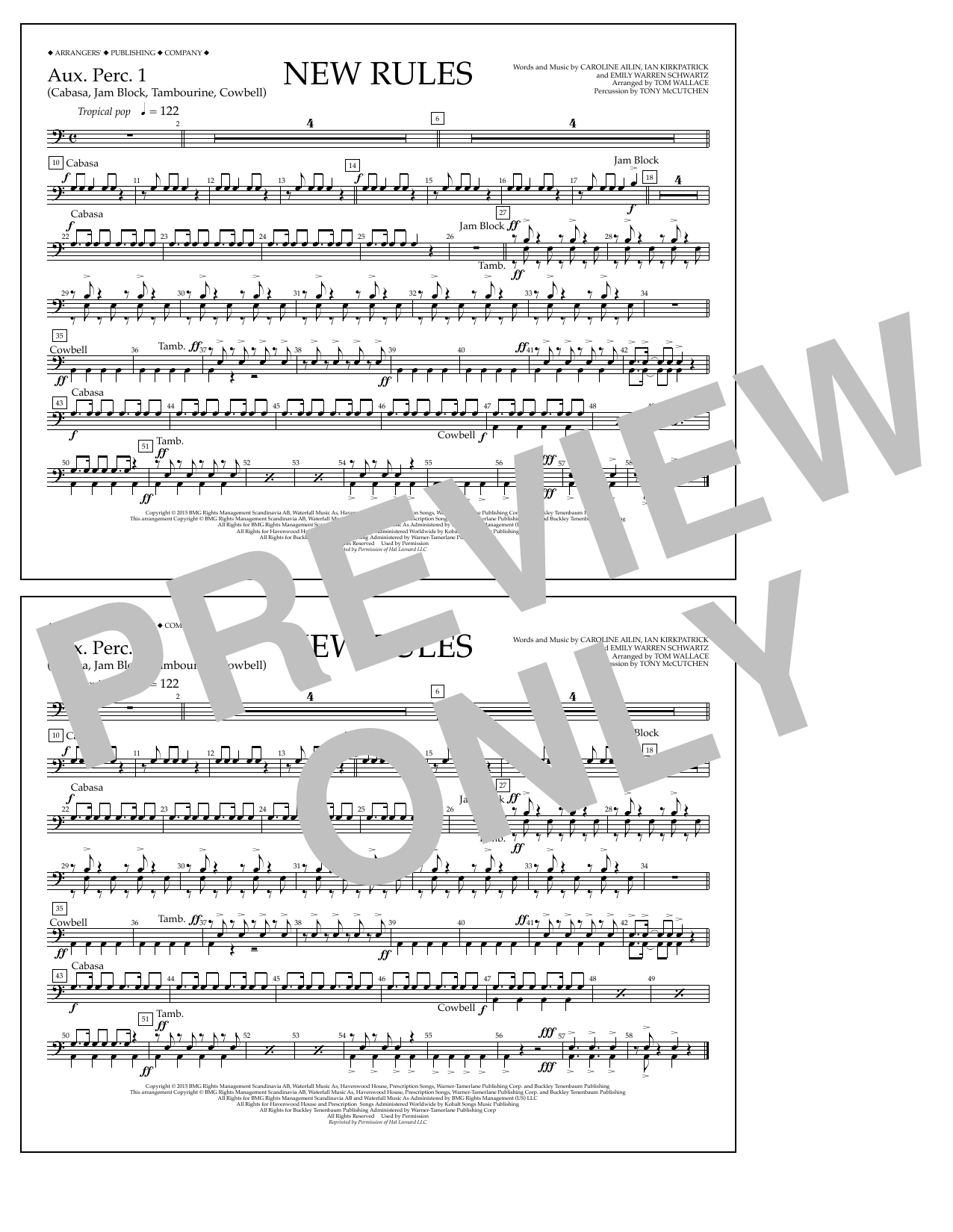 Tom Wallace New Rules - Aux. Perc. 1 Sheet Music Notes & Chords for Marching Band - Download or Print PDF