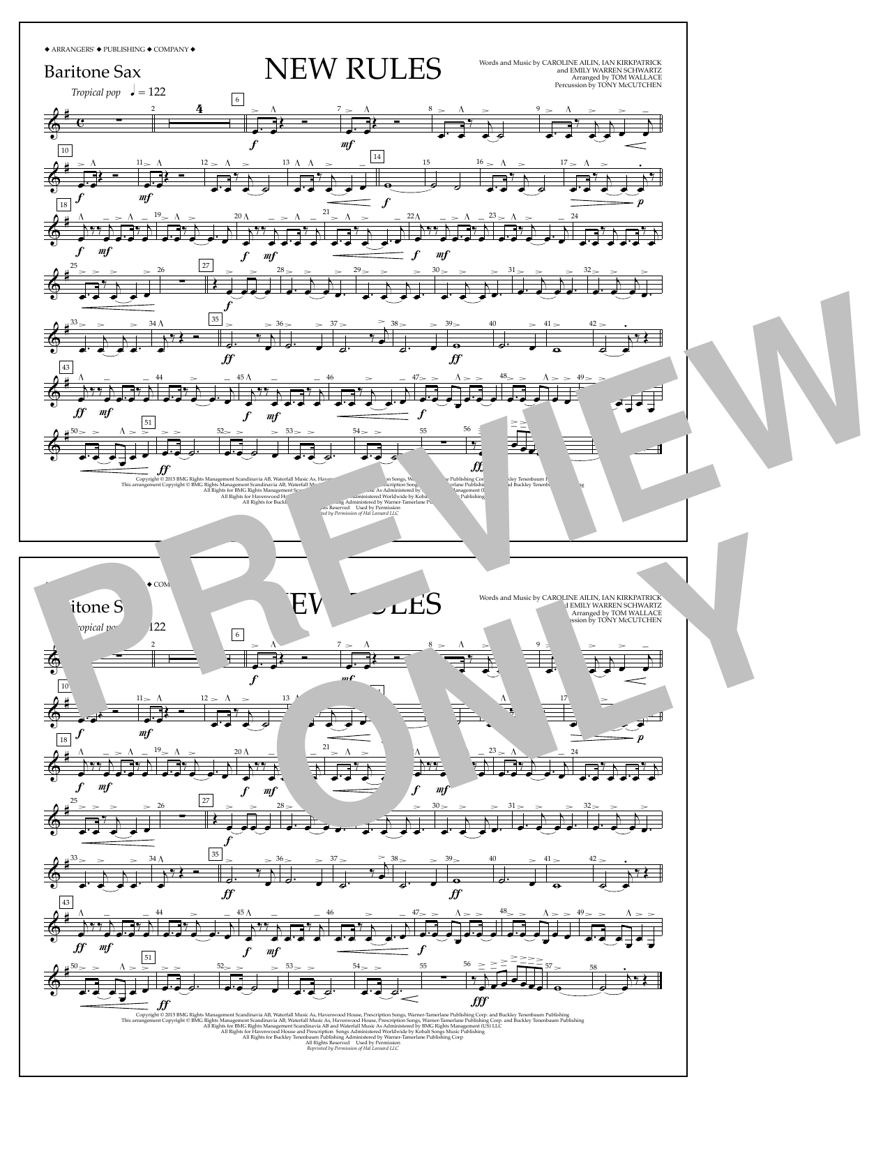 Tom Wallace New Rules - Baritone Sax Sheet Music Notes & Chords for Marching Band - Download or Print PDF