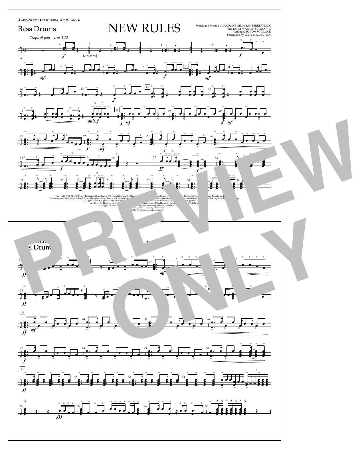 Tom Wallace New Rules - Bass Drums Sheet Music Notes & Chords for Marching Band - Download or Print PDF