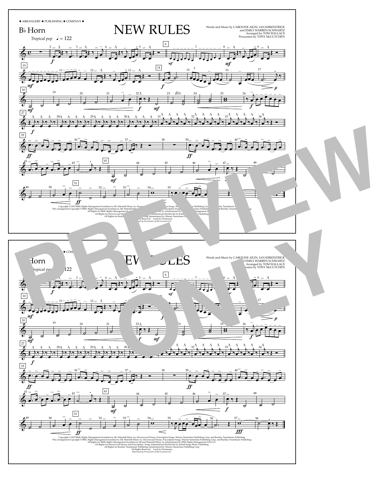Tom Wallace New Rules - Bb Horn Sheet Music Notes & Chords for Marching Band - Download or Print PDF
