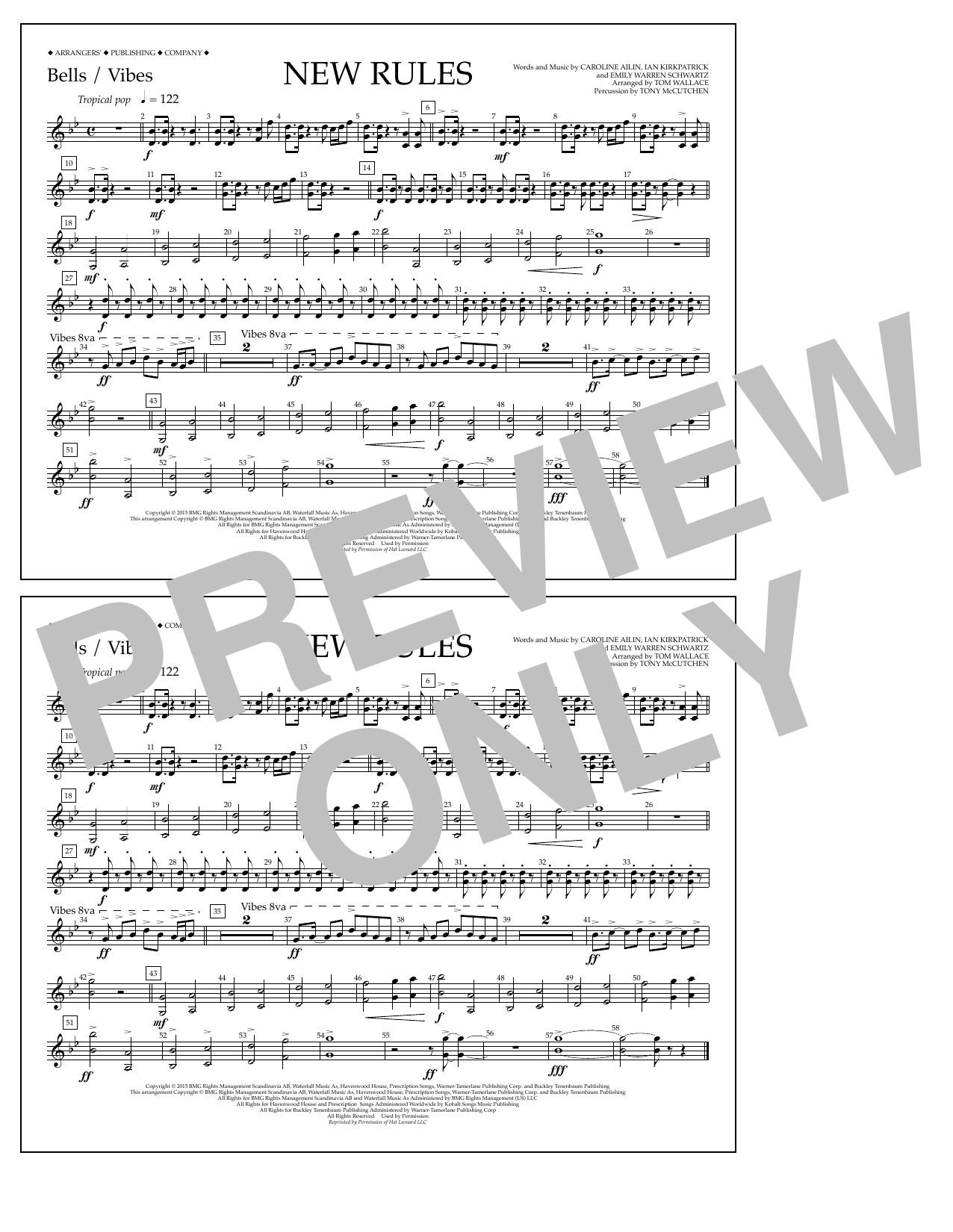 Tom Wallace New Rules - Bells/Vibes Sheet Music Notes & Chords for Marching Band - Download or Print PDF