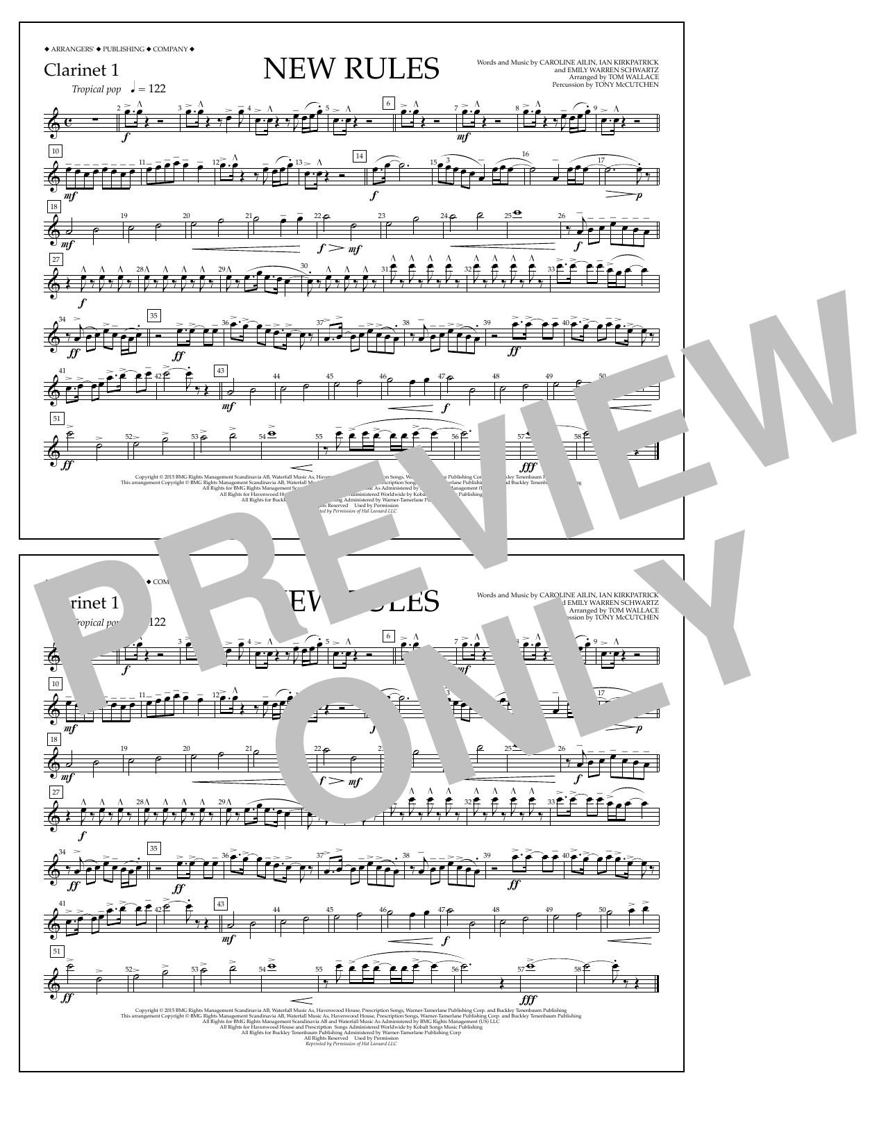 Tom Wallace New Rules - Clarinet 1 Sheet Music Notes & Chords for Marching Band - Download or Print PDF