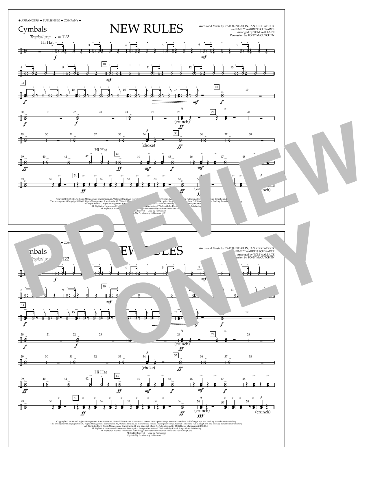 Tom Wallace New Rules - Cymbals Sheet Music Notes & Chords for Marching Band - Download or Print PDF