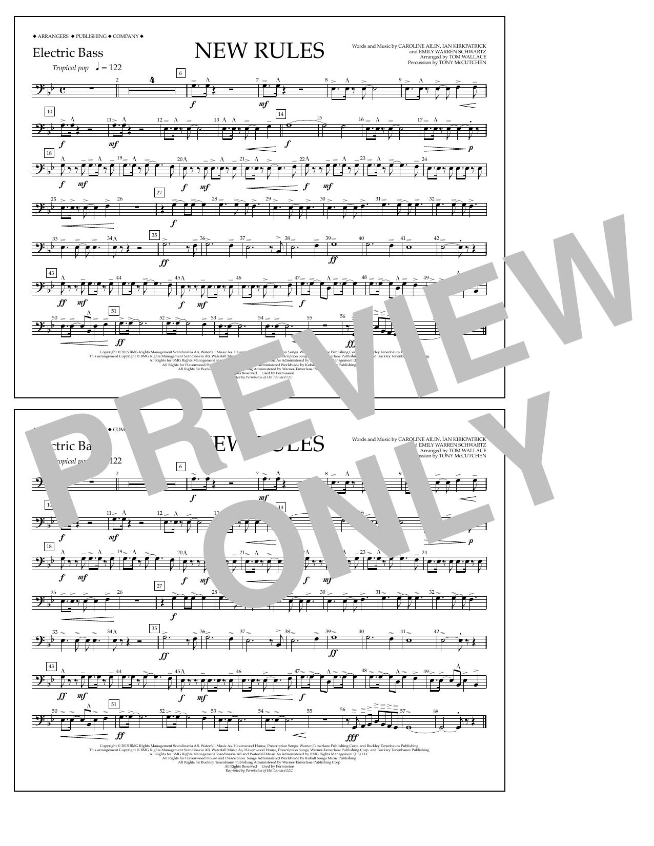 Tom Wallace New Rules - Electric Bass Sheet Music Notes & Chords for Marching Band - Download or Print PDF