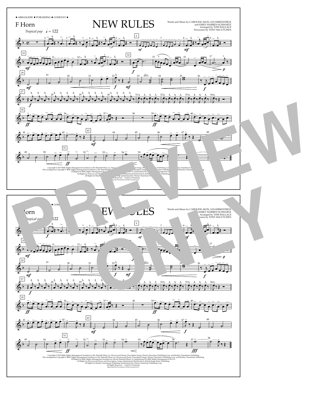 Tom Wallace New Rules - F Horn Sheet Music Notes & Chords for Marching Band - Download or Print PDF