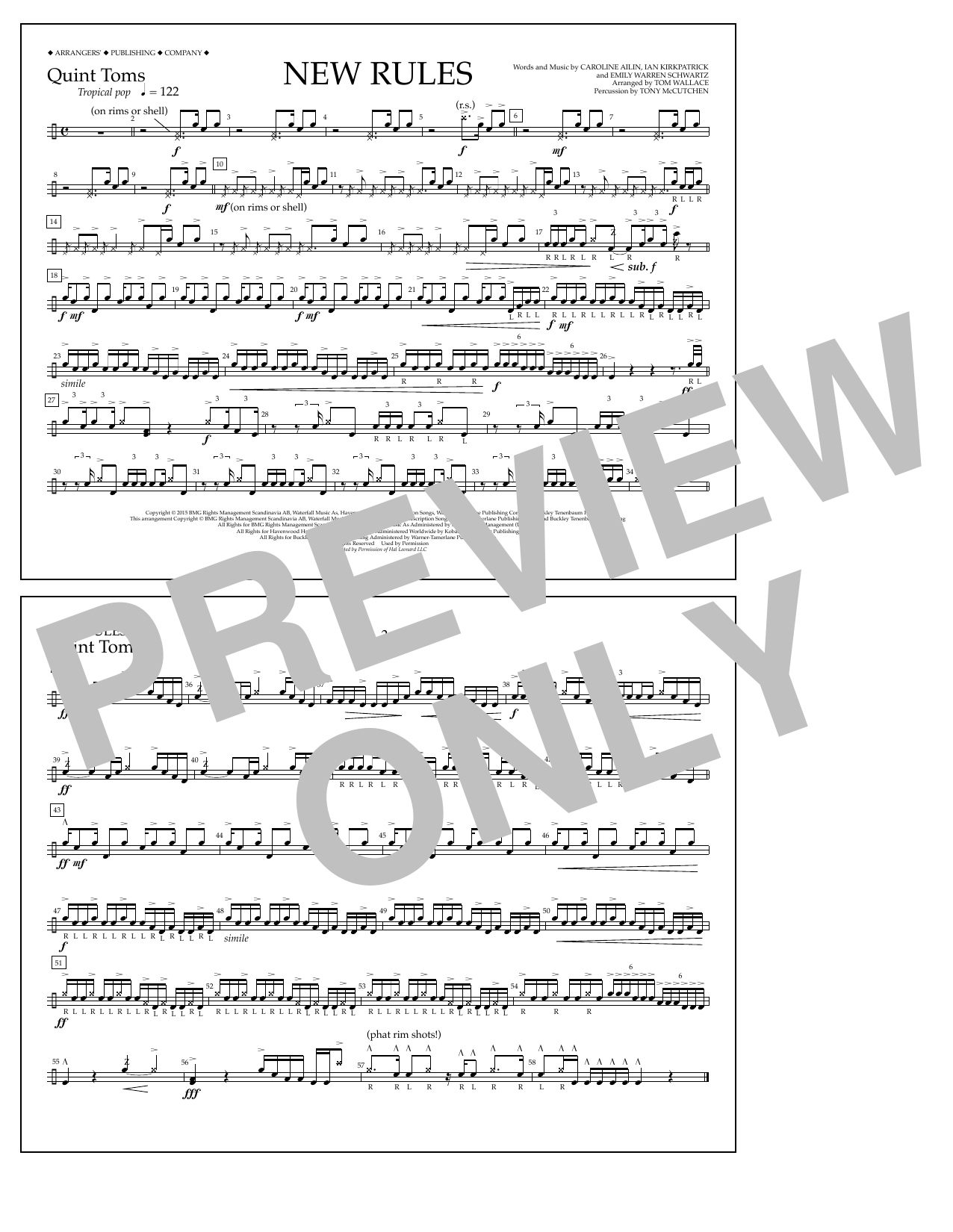 Tom Wallace New Rules - Quint-Toms Sheet Music Notes & Chords for Marching Band - Download or Print PDF