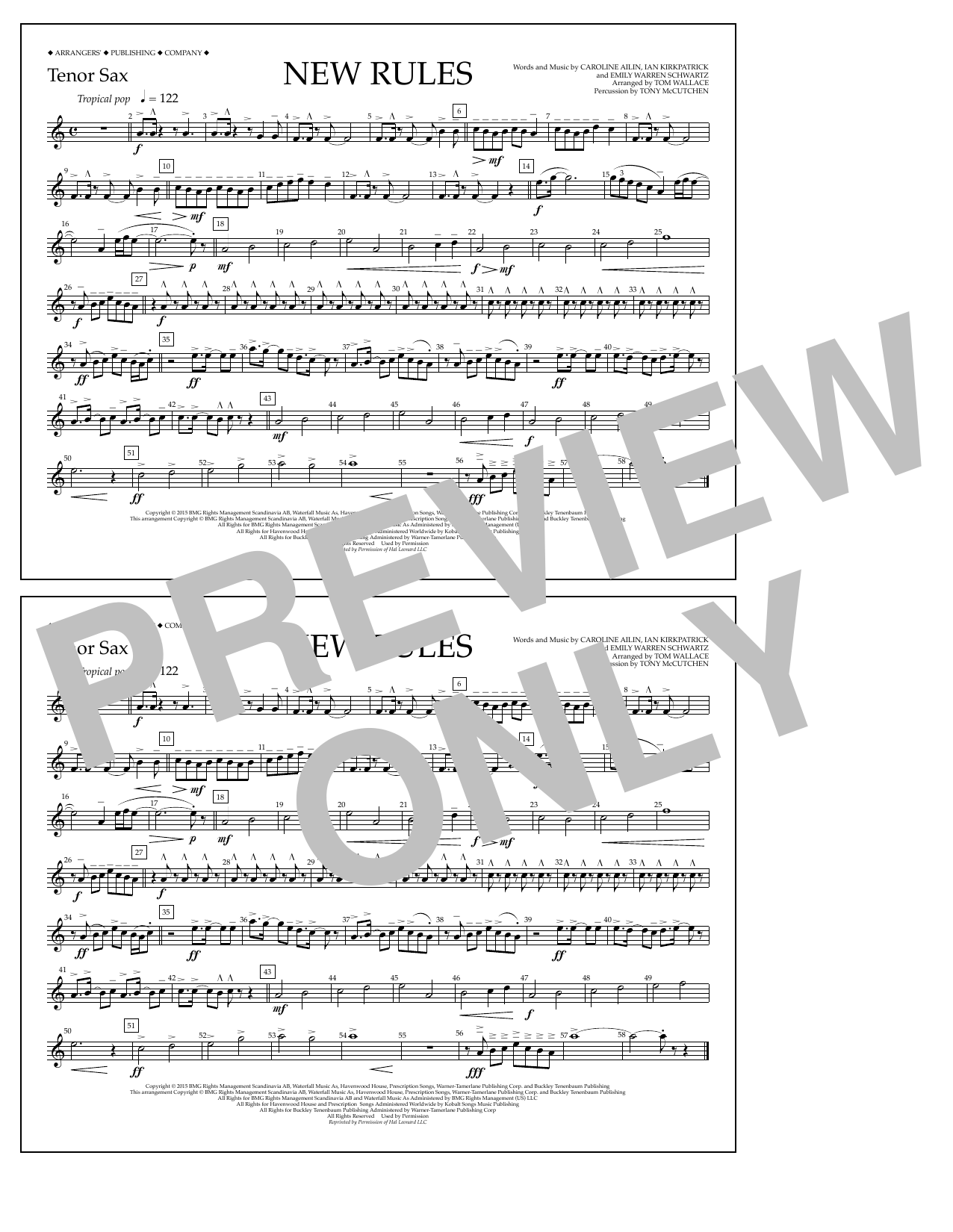 Tom Wallace New Rules - Tenor Sax Sheet Music Notes & Chords for Marching Band - Download or Print PDF