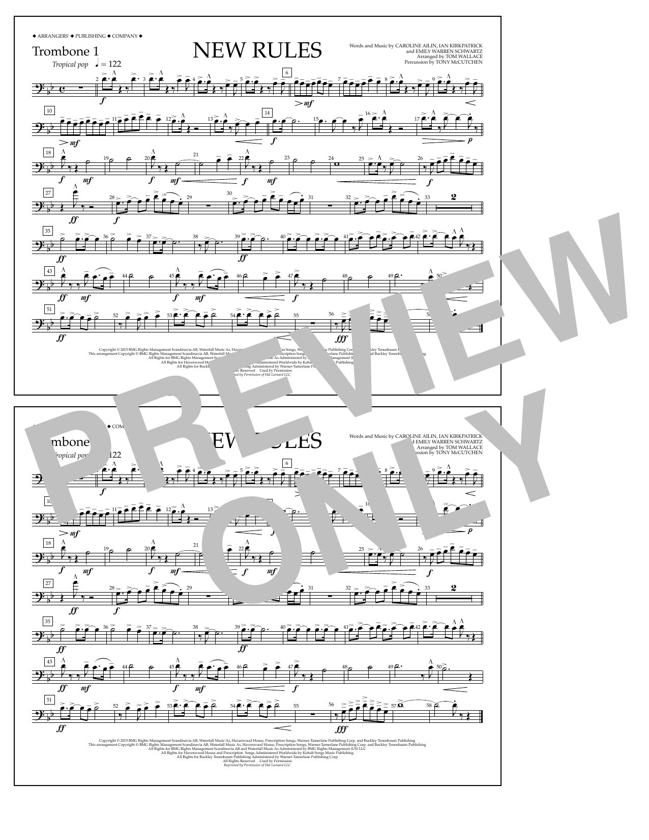 Tom Wallace New Rules - Trombone 1 Sheet Music Notes & Chords for Marching Band - Download or Print PDF