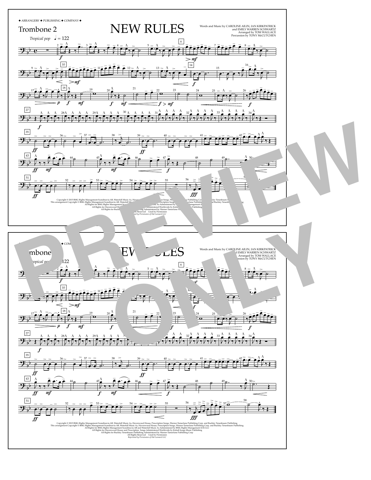 Tom Wallace New Rules - Trombone 2 Sheet Music Notes & Chords for Marching Band - Download or Print PDF
