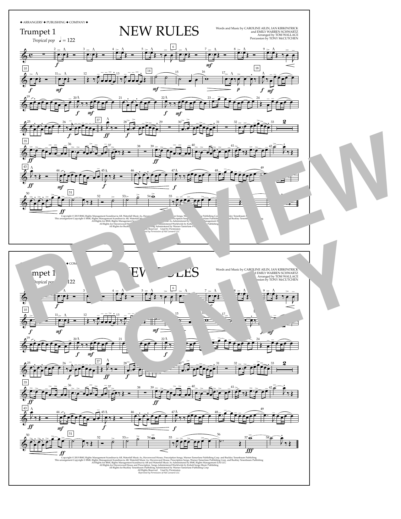 Tom Wallace New Rules - Trumpet 1 Sheet Music Notes & Chords for Marching Band - Download or Print PDF