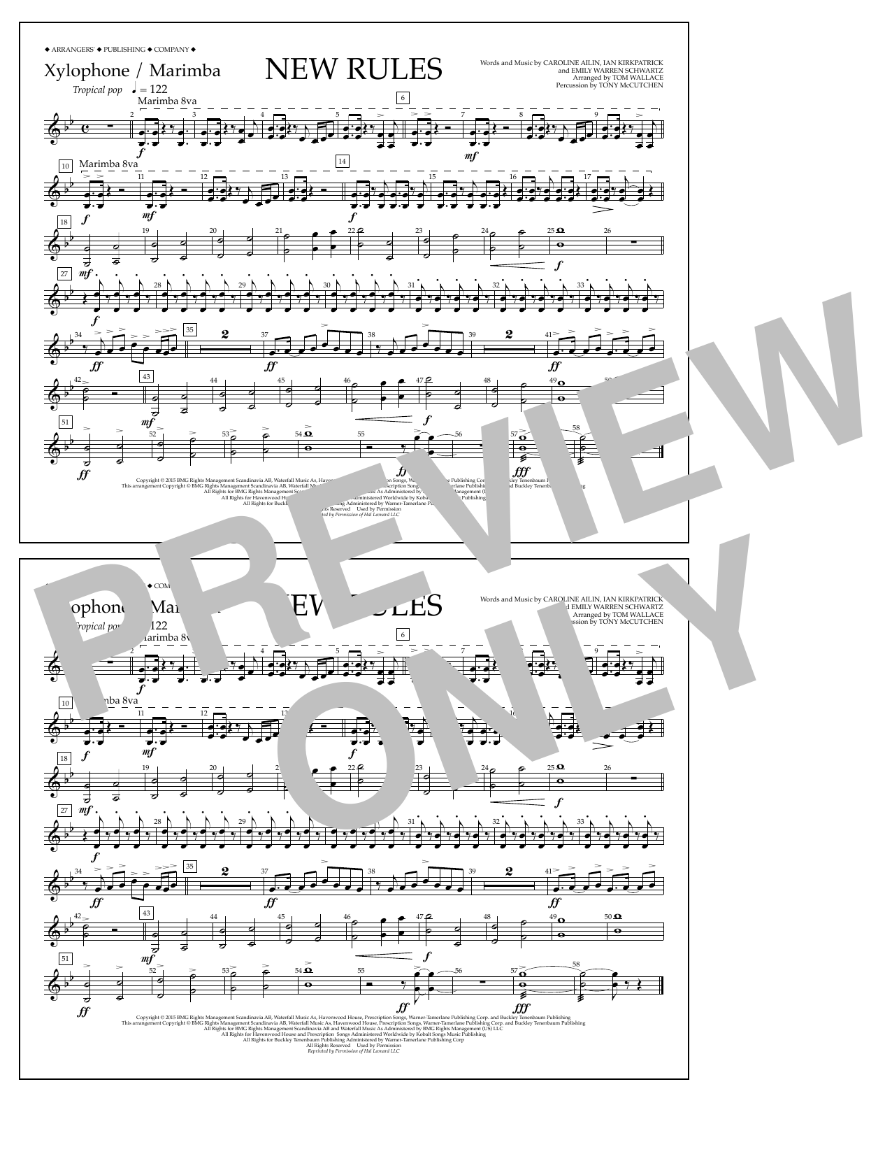Tom Wallace New Rules - Xylophone/Marimba Sheet Music Notes & Chords for Marching Band - Download or Print PDF