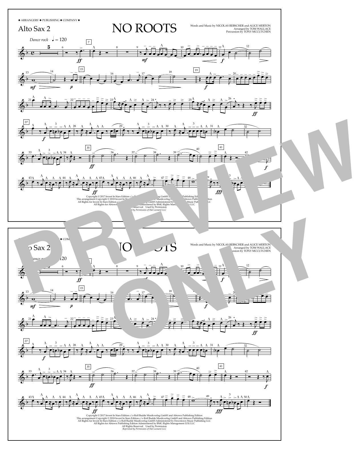 Tom Wallace No Roots - Alto Sax 2 Sheet Music Notes & Chords for Marching Band - Download or Print PDF