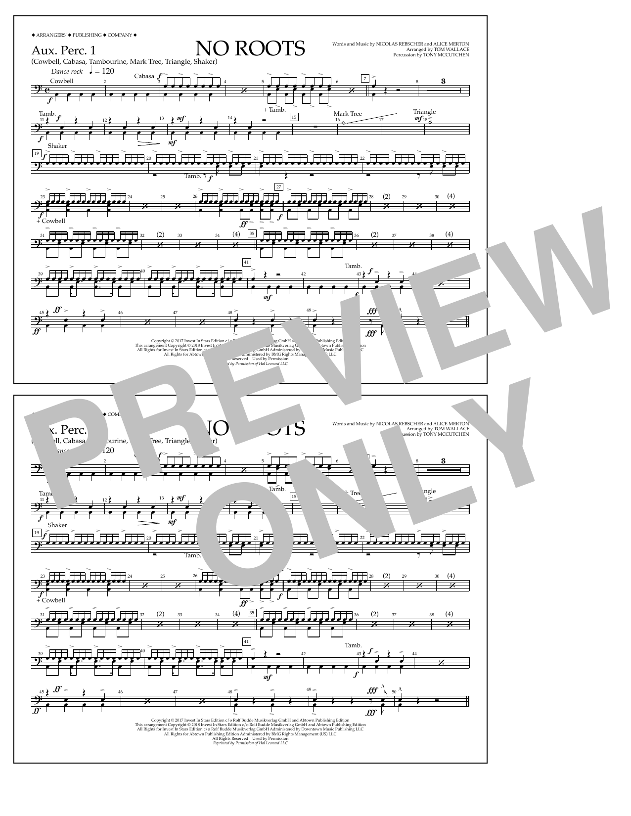 Tom Wallace No Roots - Aux. Perc. 1 Sheet Music Notes & Chords for Marching Band - Download or Print PDF