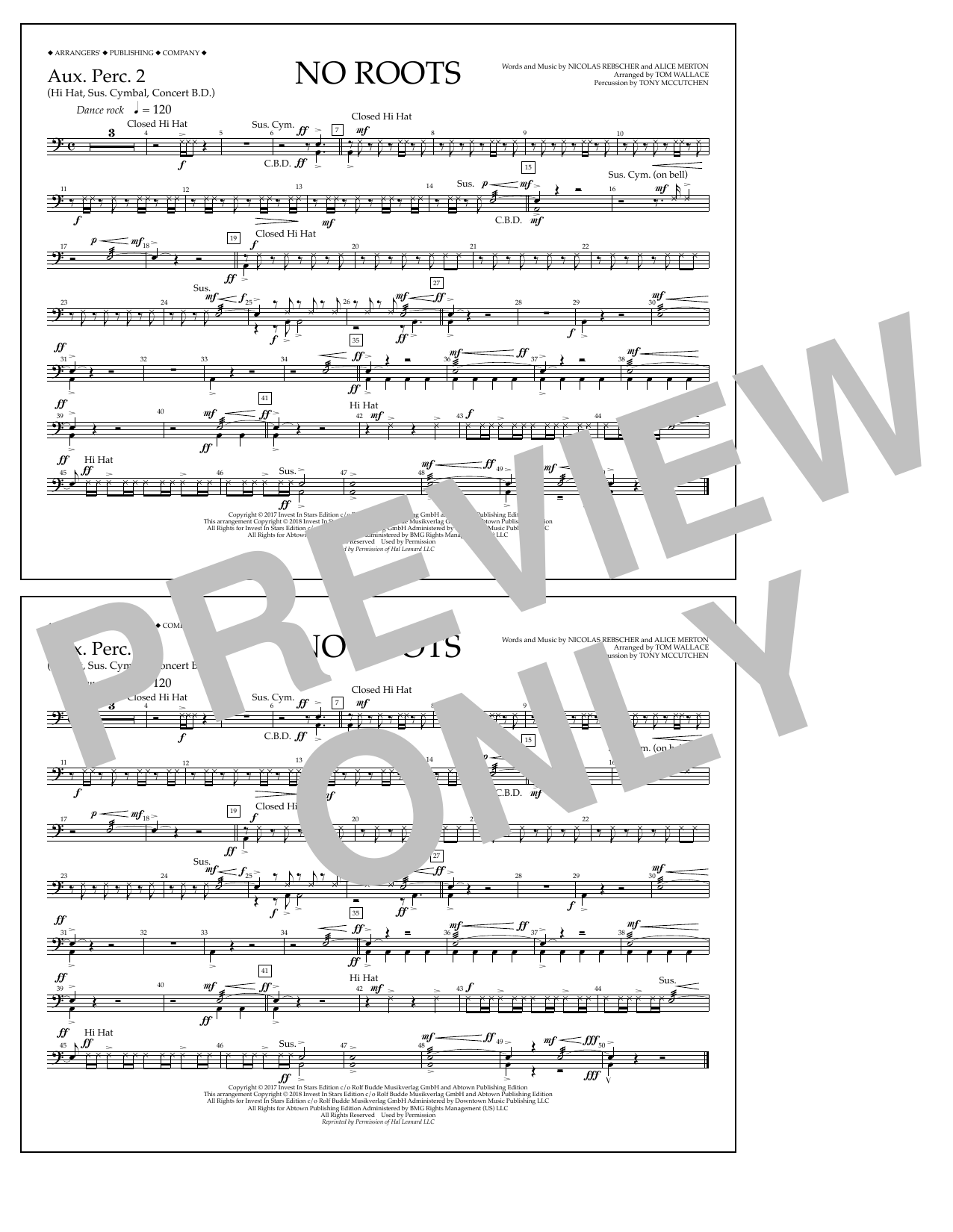 Tom Wallace No Roots - Aux. Perc. 2 Sheet Music Notes & Chords for Marching Band - Download or Print PDF