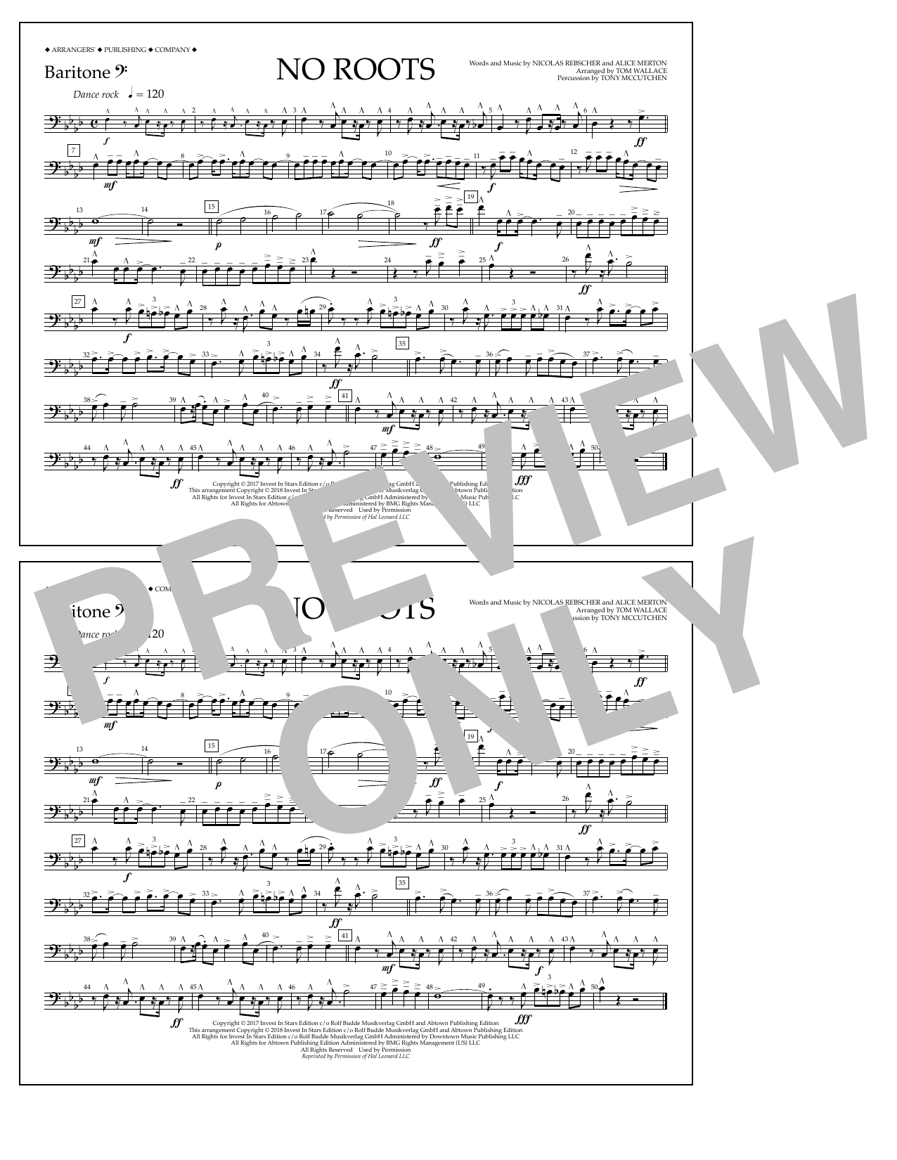 Tom Wallace No Roots - Baritone B.C. Sheet Music Notes & Chords for Marching Band - Download or Print PDF Tom Wallace No Roots - Baritone B.C. Sheet Music Notes & Chords for Marching Band - Download or Print PDF