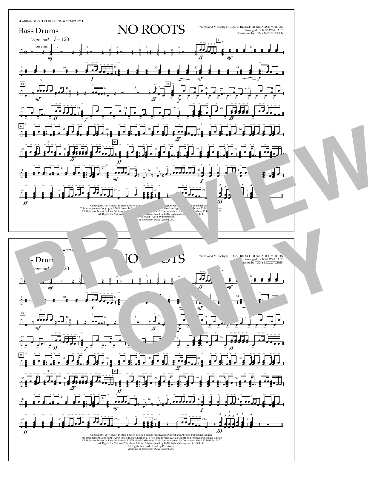 Tom Wallace No Roots - Bass Drums Sheet Music Notes & Chords for Marching Band - Download or Print PDF