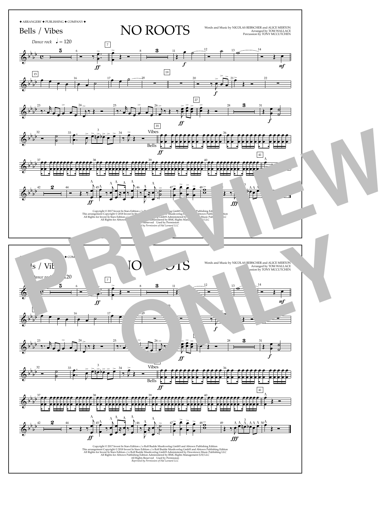 Tom Wallace No Roots - Bells/Vibes Sheet Music Notes & Chords for Marching Band - Download or Print PDF