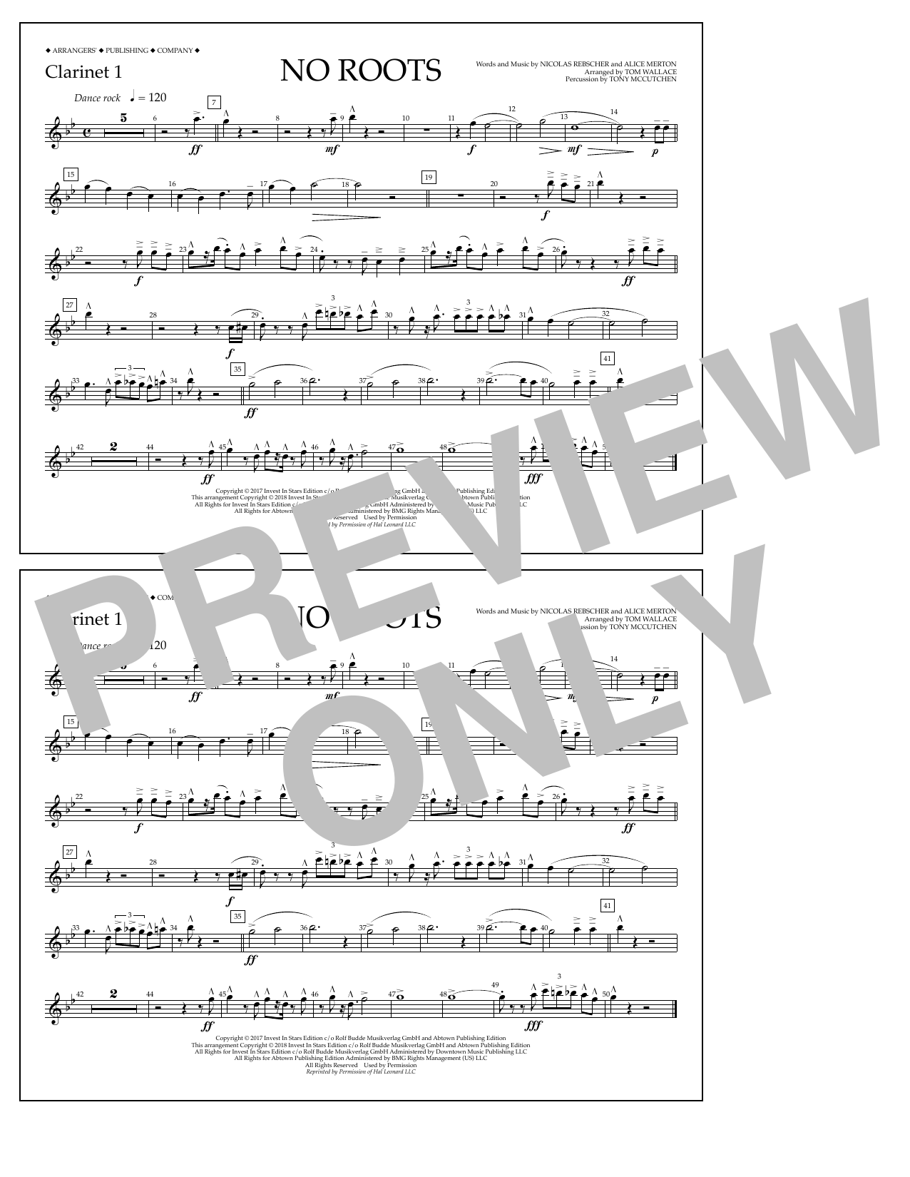 Tom Wallace No Roots - Clarinet 1 Sheet Music Notes & Chords for Marching Band - Download or Print PDF