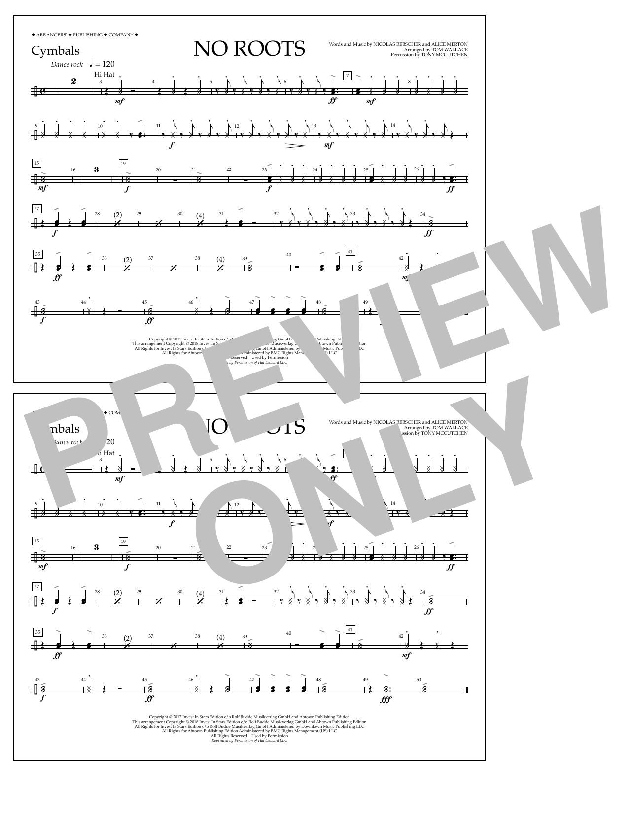 Tom Wallace No Roots - Cymbals Sheet Music Notes & Chords for Marching Band - Download or Print PDF