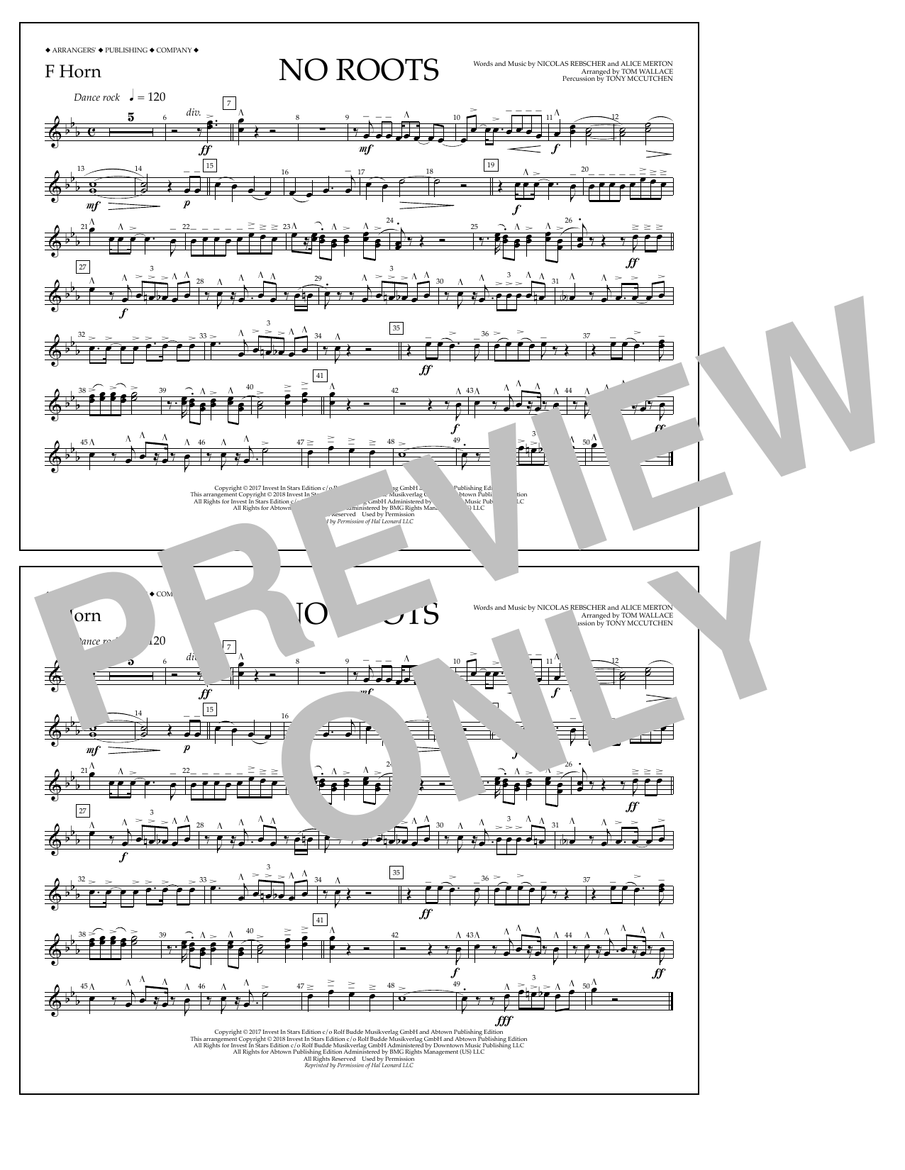 Tom Wallace No Roots - F Horn Sheet Music Notes & Chords for Marching Band - Download or Print PDF