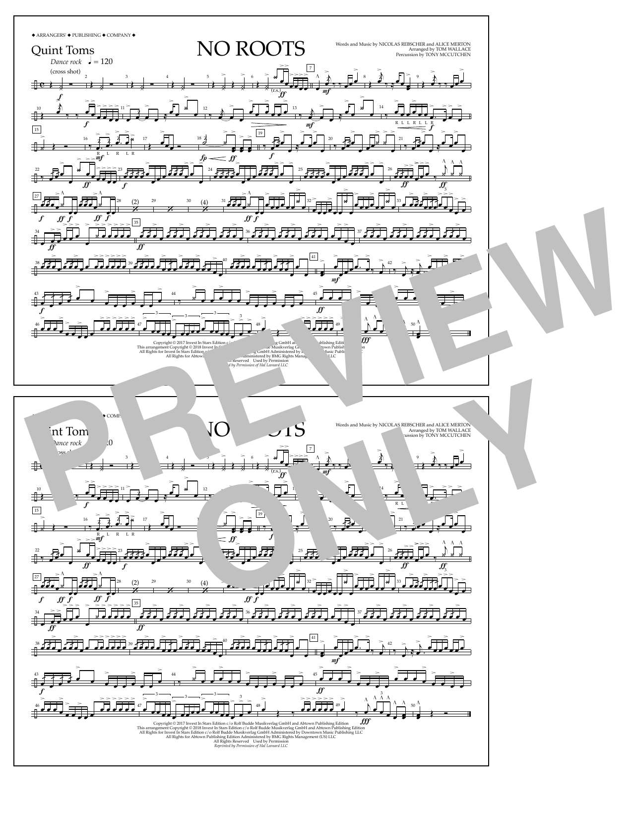 Tom Wallace No Roots - Quint-Toms Sheet Music Notes & Chords for Marching Band - Download or Print PDF