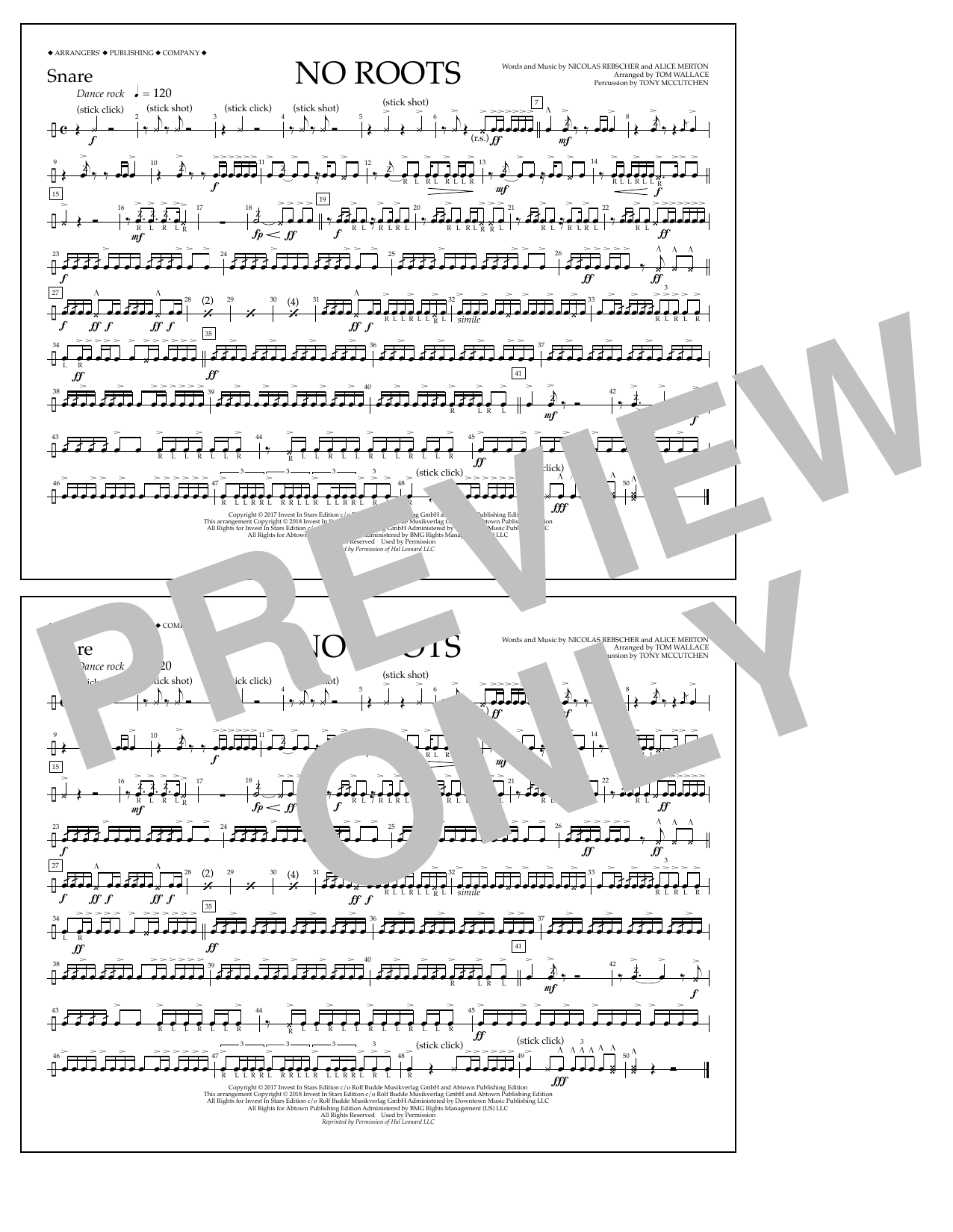 Tom Wallace No Roots - Snare Sheet Music Notes & Chords for Marching Band - Download or Print PDF