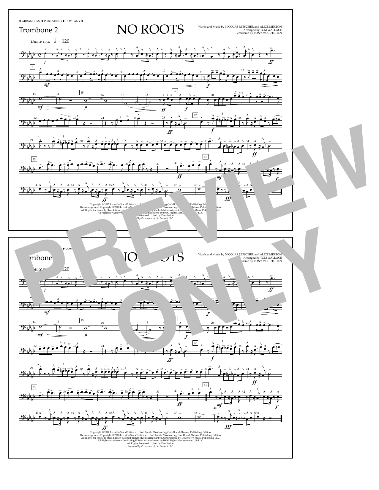 Tom Wallace No Roots - Trombone 2 Sheet Music Notes & Chords for Marching Band - Download or Print PDF