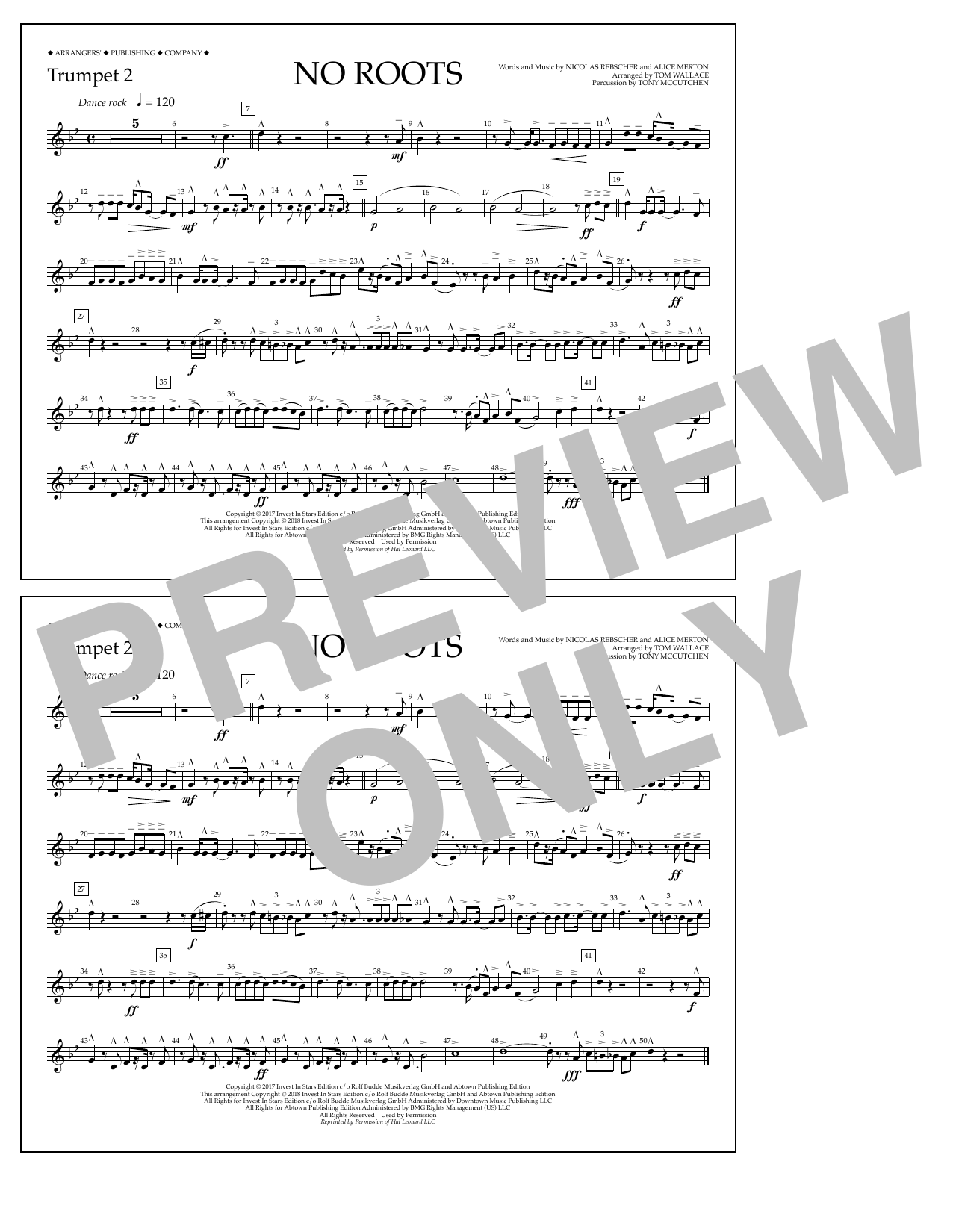 Tom Wallace No Roots - Trumpet 2 Sheet Music Notes & Chords for Marching Band - Download or Print PDF