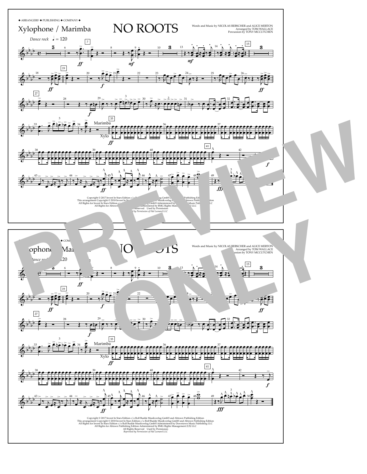 Tom Wallace No Roots - Xylophone/Marimba Sheet Music Notes & Chords for Marching Band - Download or Print PDF