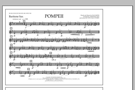 Tom Wallace Pompeii - Baritone Sax Sheet Music Notes & Chords for Marching Band - Download or Print PDF