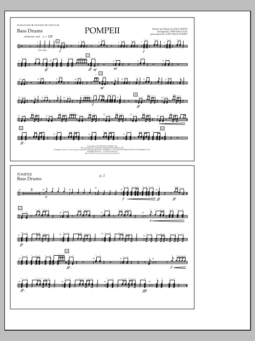 Tom Wallace Pompeii - Bass Drums Sheet Music Notes & Chords for Marching Band - Download or Print PDF