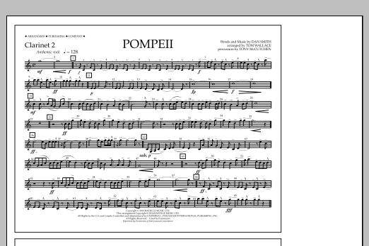 Tom Wallace Pompeii - Clarinet 2 Sheet Music Notes & Chords for Marching Band - Download or Print PDF