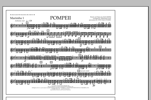 Tom Wallace Pompeii - Marimba 1 Sheet Music Notes & Chords for Marching Band - Download or Print PDF
