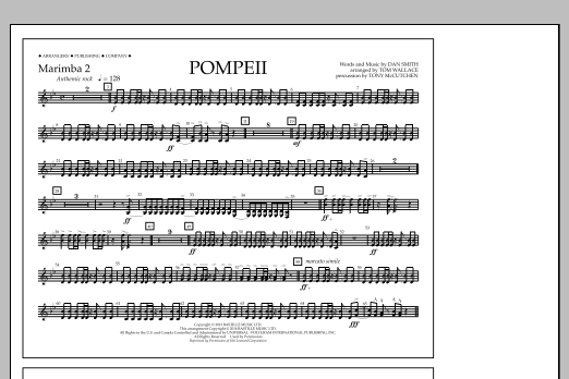 Tom Wallace Pompeii - Marimba 2 Sheet Music Notes & Chords for Marching Band - Download or Print PDF