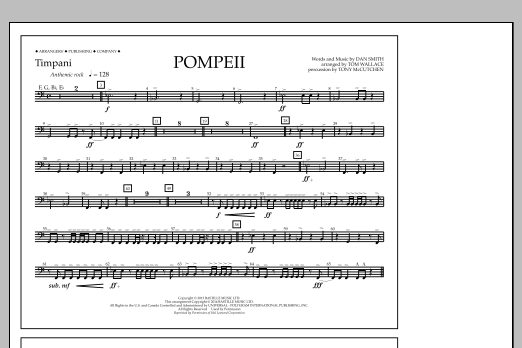 Tom Wallace Pompeii - Timpani Sheet Music Notes & Chords for Marching Band - Download or Print PDF