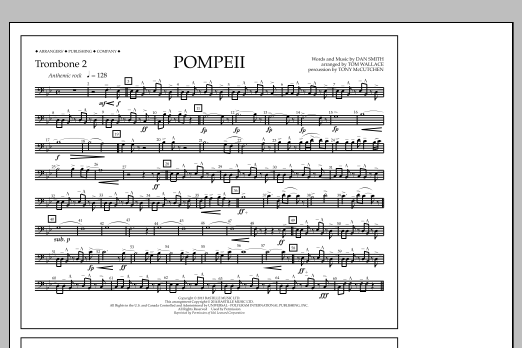 Tom Wallace Pompeii - Trombone 2 Sheet Music Notes & Chords for Marching Band - Download or Print PDF