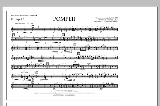 Tom Wallace Pompeii - Trumpet 1 Sheet Music Notes & Chords for Marching Band - Download or Print PDF