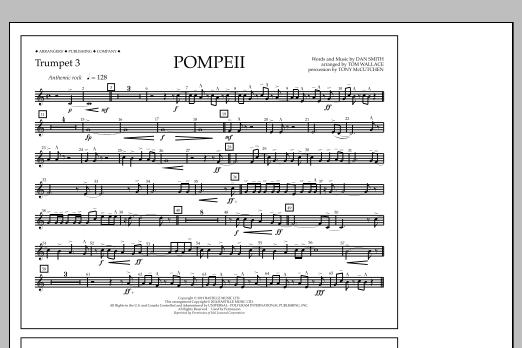 Tom Wallace Pompeii - Trumpet 3 Sheet Music Notes & Chords for Marching Band - Download or Print PDF