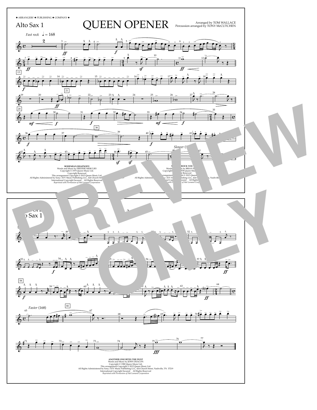 Tom Wallace Queen Opener - Alto Sax 1 Sheet Music Notes & Chords for Marching Band - Download or Print PDF