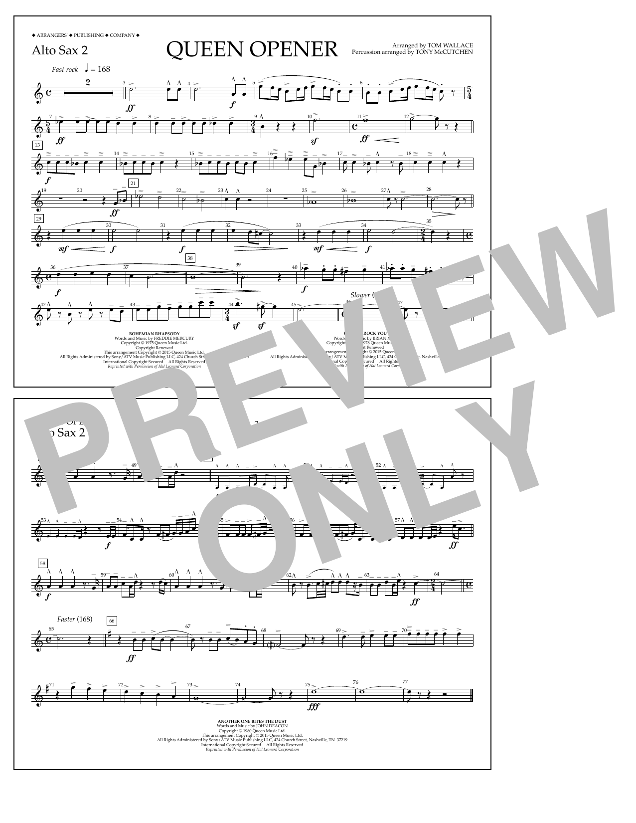 Tom Wallace Queen Opener - Alto Sax 2 Sheet Music Notes & Chords for Marching Band - Download or Print PDF