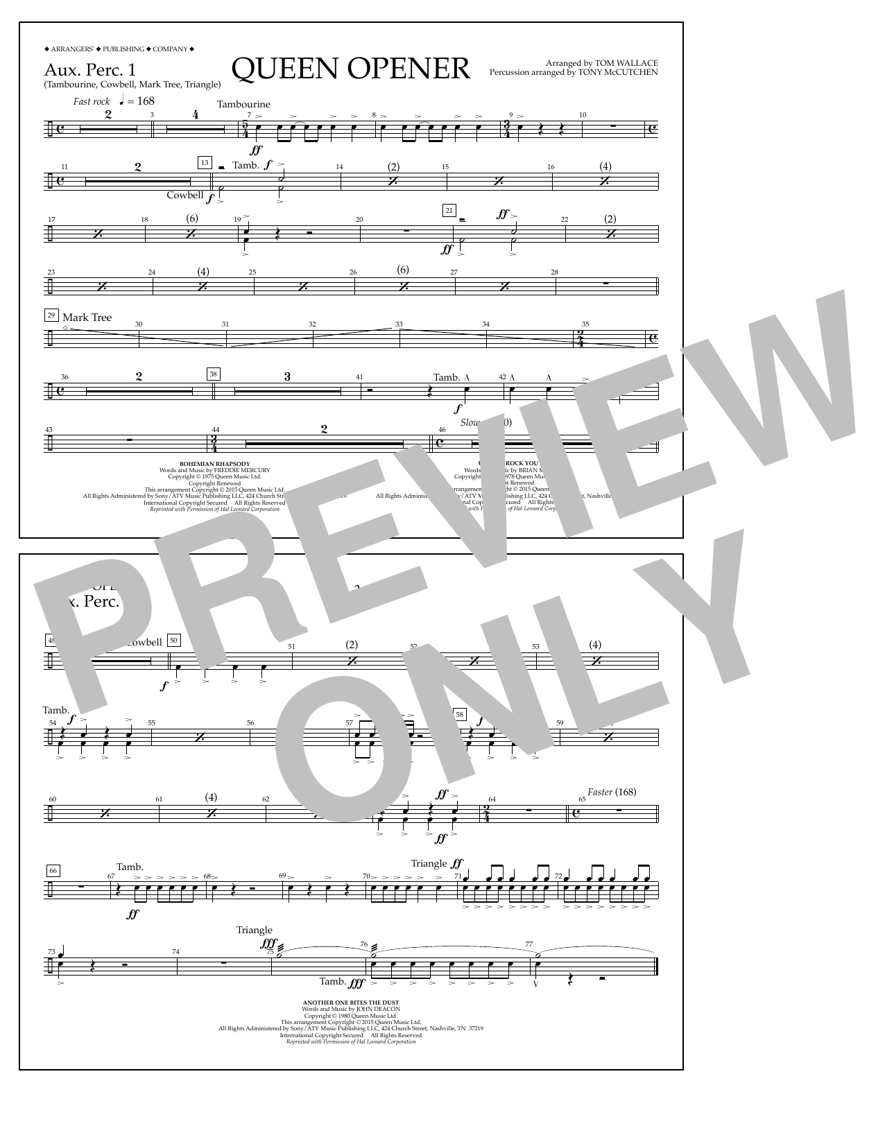 Tom Wallace Queen Opener - Aux. Perc. 1 Sheet Music Notes & Chords for Marching Band - Download or Print PDF